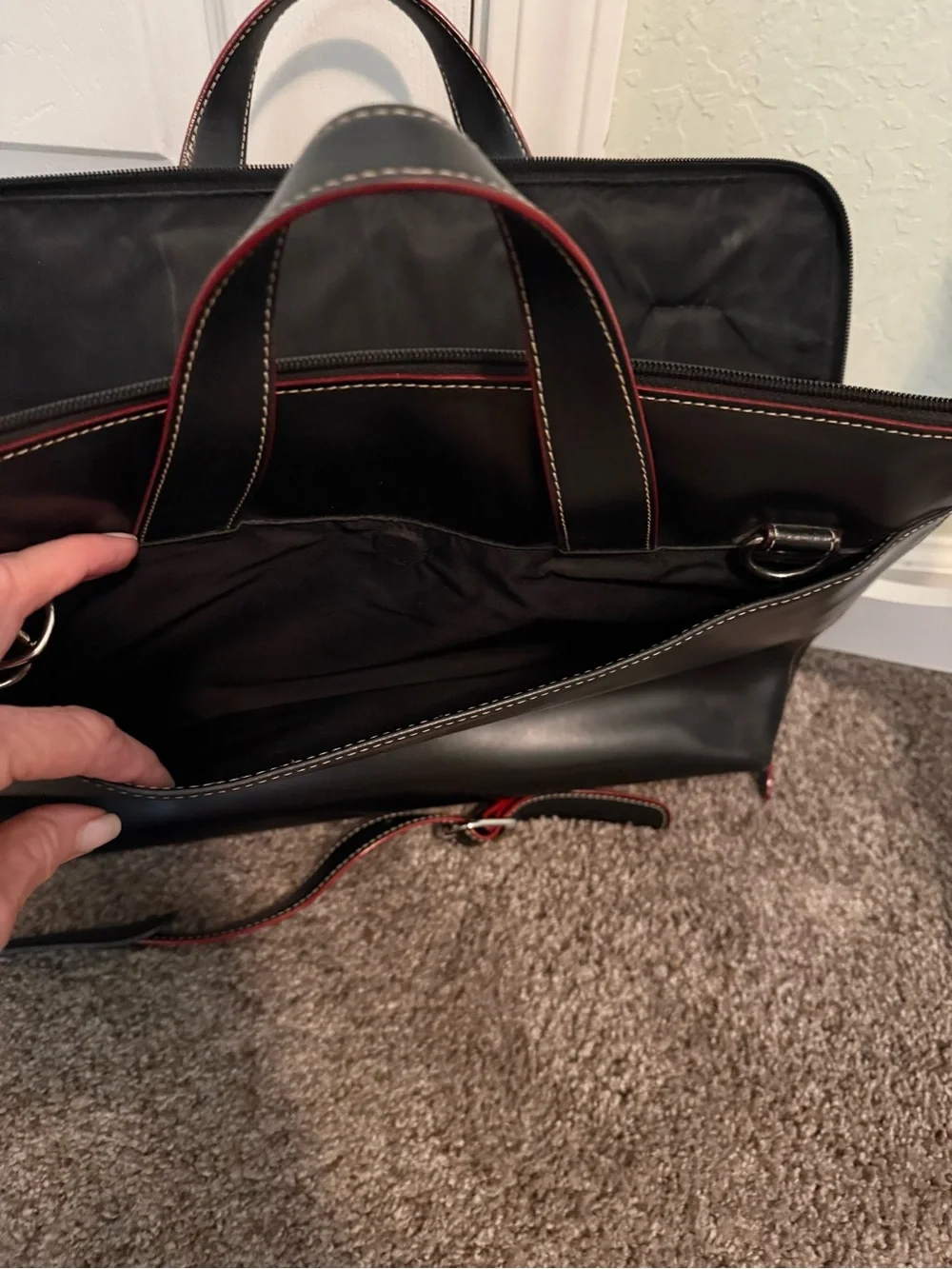 Lodis Black Leather Briefcase with Red Edge Accents